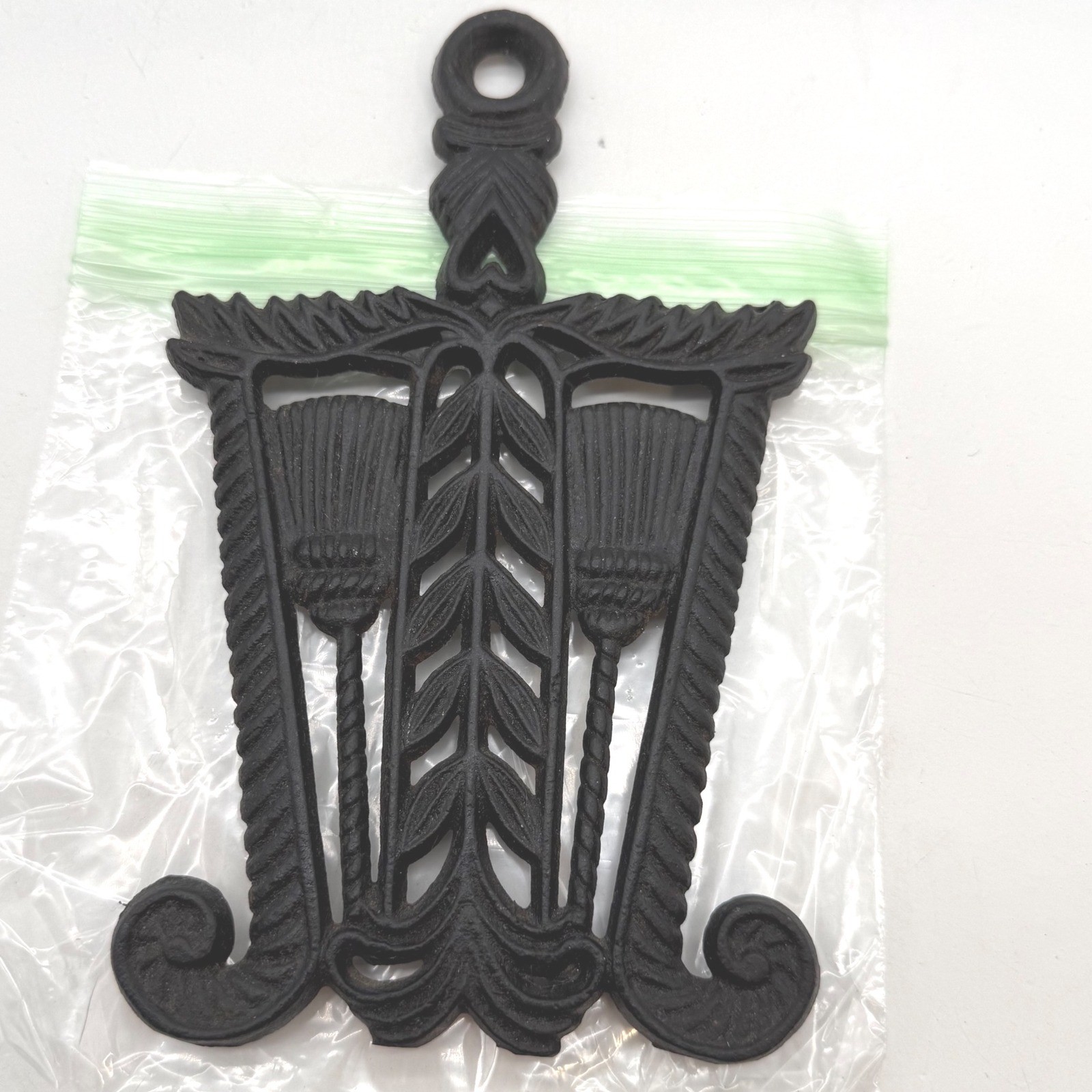 Vintage Cast Iron Trivet Made in Japan Tassel and Wheat Wall Decor Black