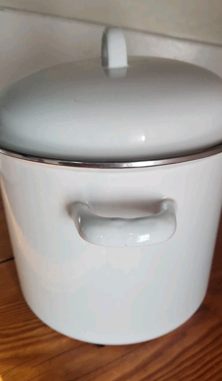 White Enamelware Silver Trim Stock Pot with Handles 6 Qt 12 X8 Farmhouse