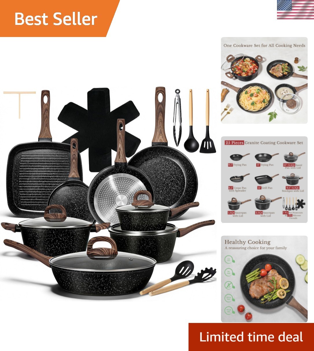 25 Pcs Pots and Pans Set, Nonstick Ceramic Cookware Sets, Healthy Non-Toxic, …
