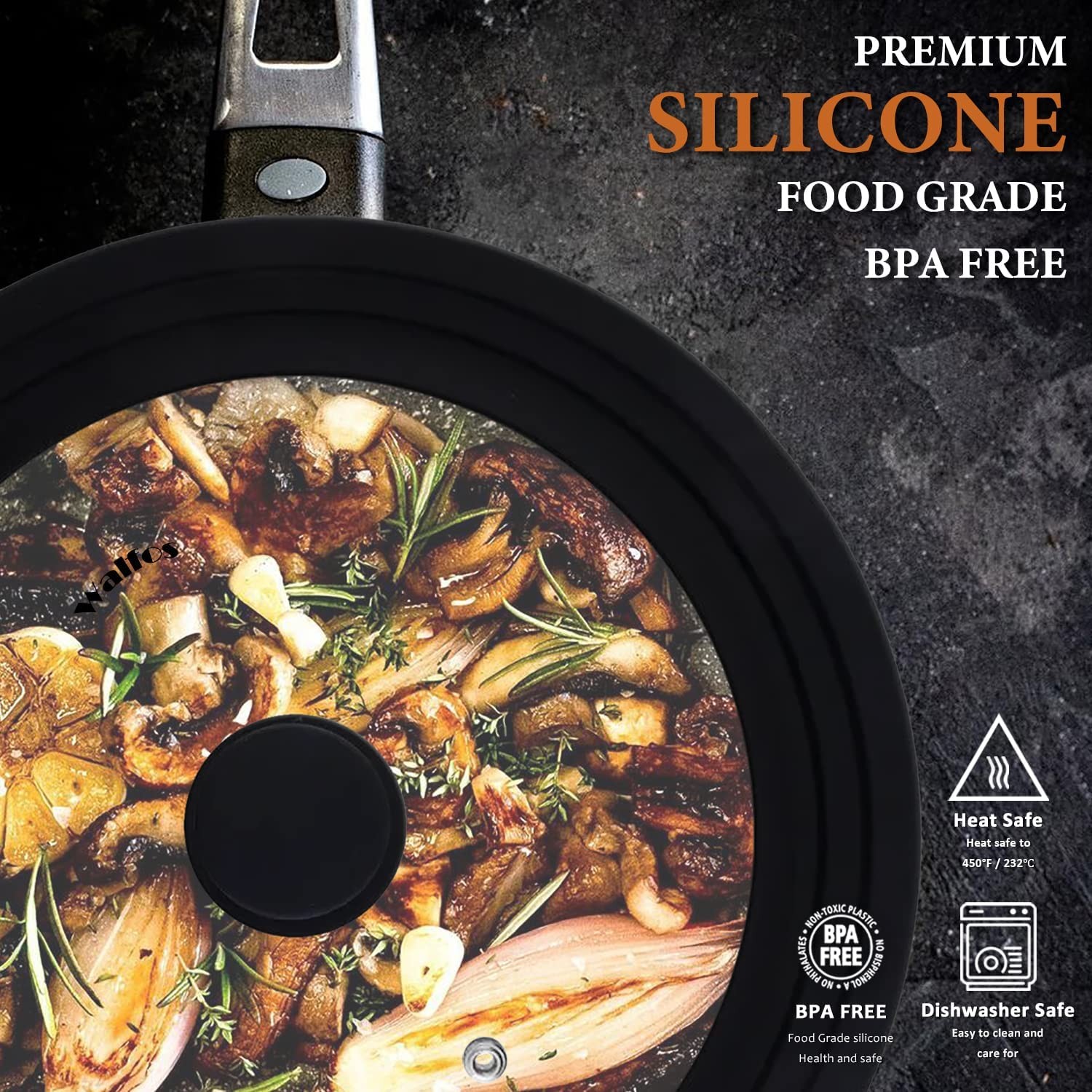 Walfos Universal Lid, Tempered Pan Lid with Heat Resistant Silicone Rim, Fits Al