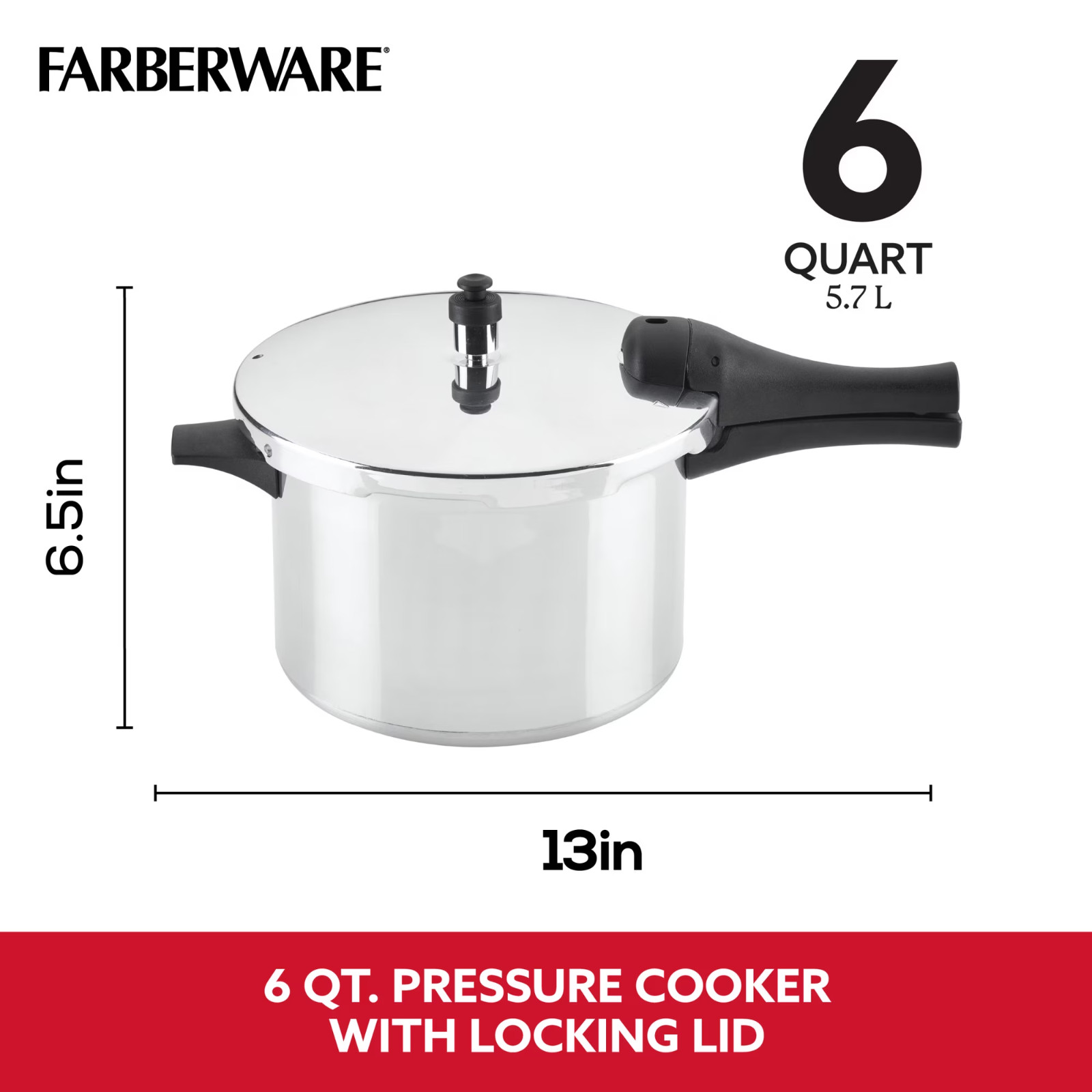 Farberware 6-Quart Aluminum Stovetop Pressure Cooker, Induction Ready