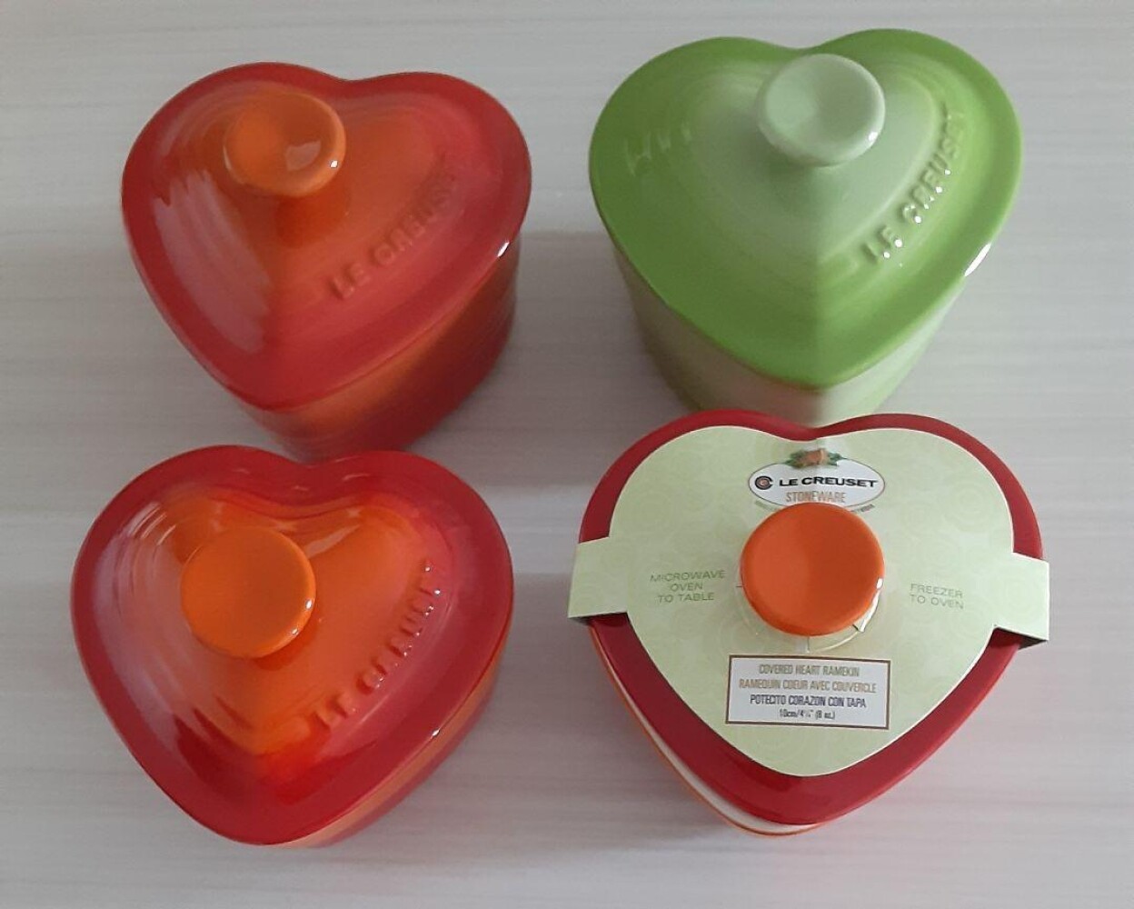 2 No Box Le Creuset Mini Heart Cocotte Set Multi Color Unused Cute !