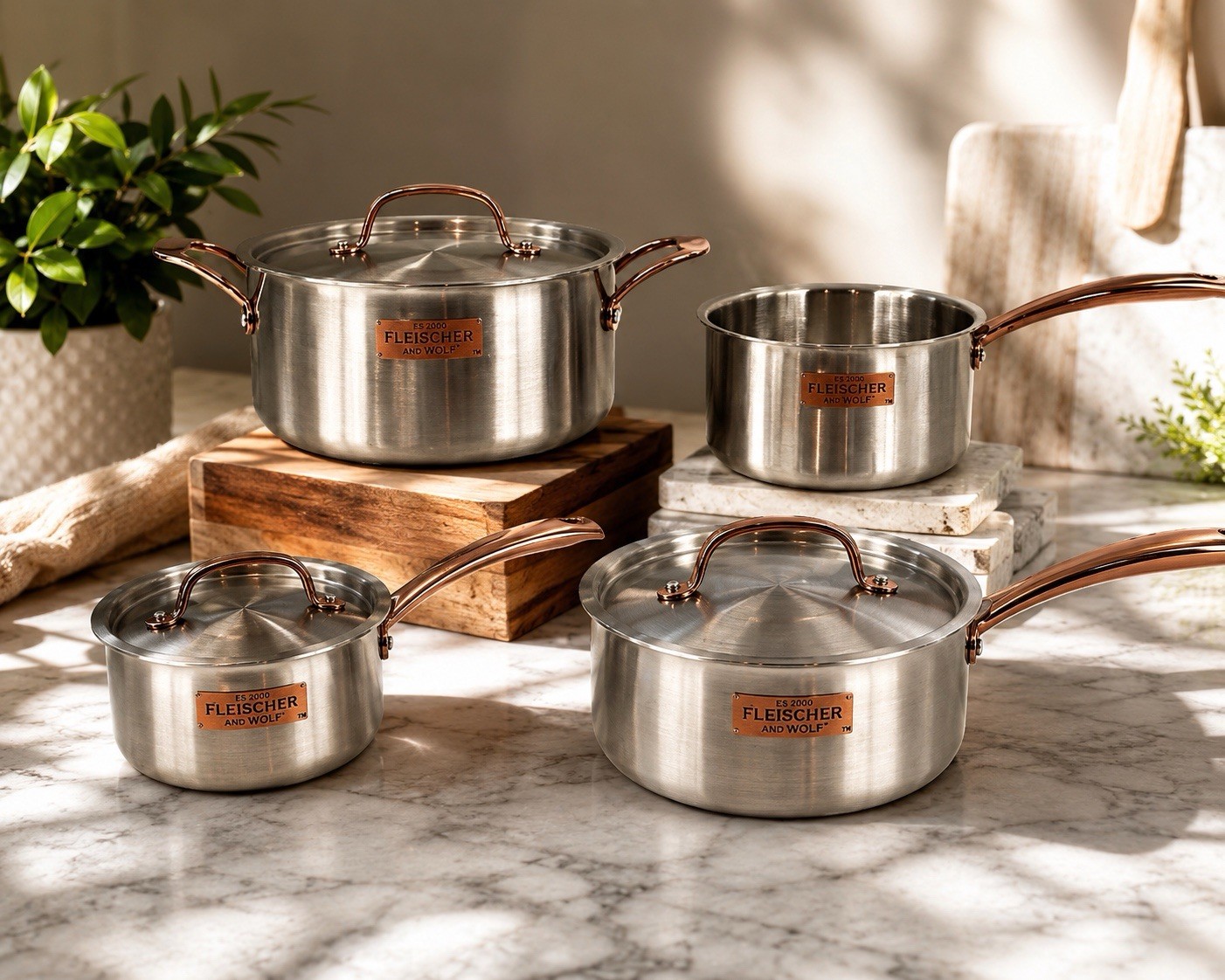 Fleischer & Wolf ES2000 Tri-Ply Stainless Steel Copper Pot & Pan Set 7 Pc