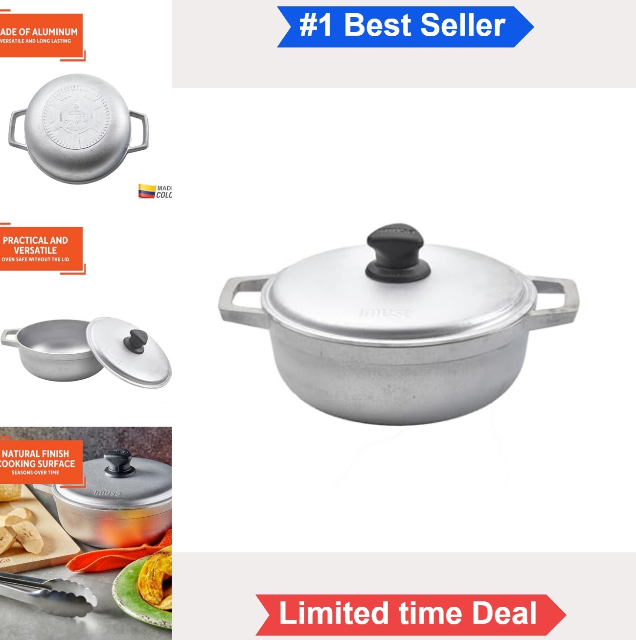 Cast Aluminum Caldero Dutch Oven 2 Qt Natural Finish Riveted Handles Rice Soups