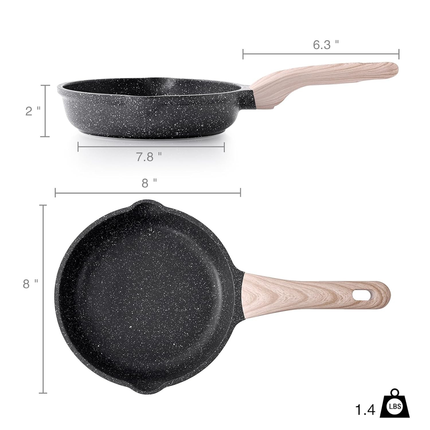 8 Inch Nonstick Frying Pan Skillet Classic Granite Small Egg Omelet Pan