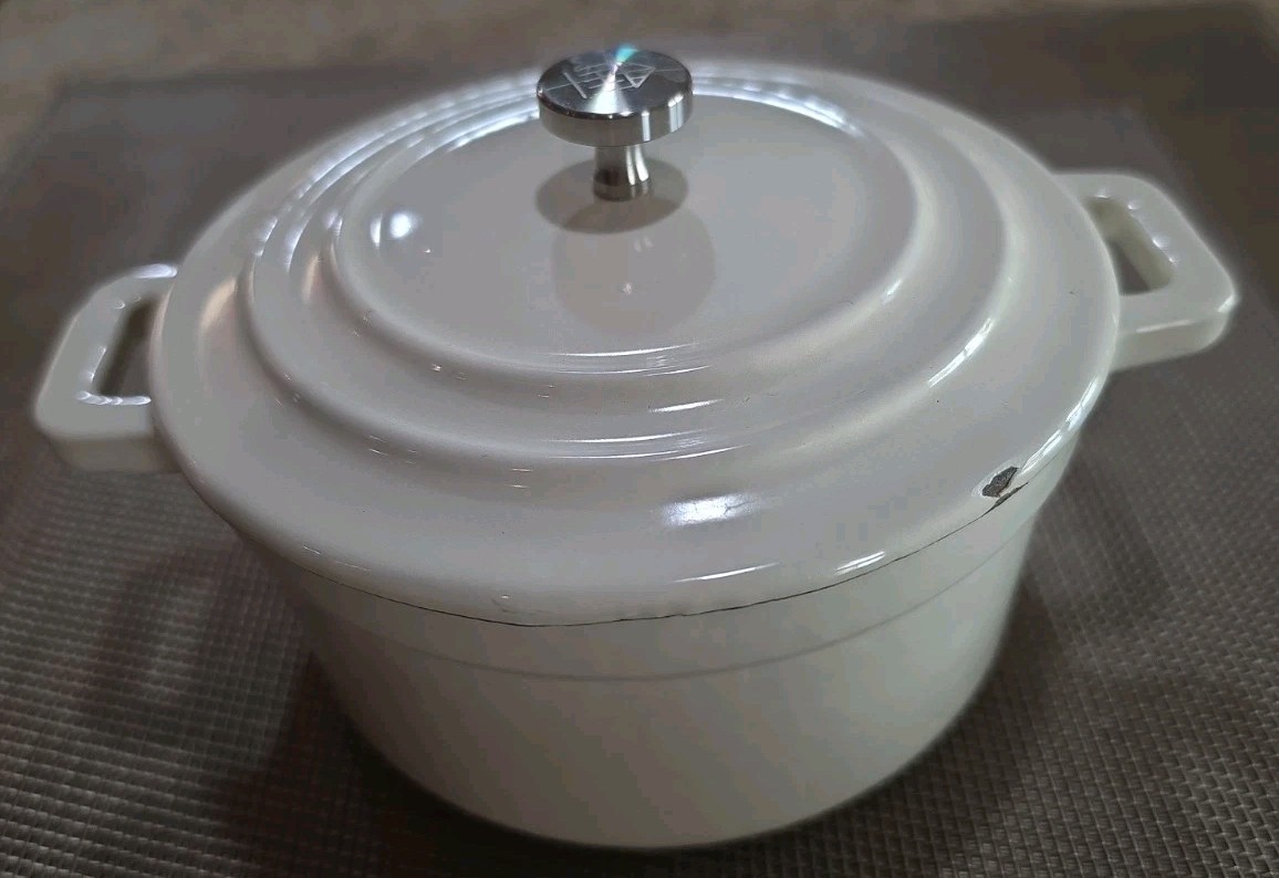 Hearth & Hand W/Magnolia Cast Iron Casserole Pot Mini Dutch Oven .5 Qt White 5″
