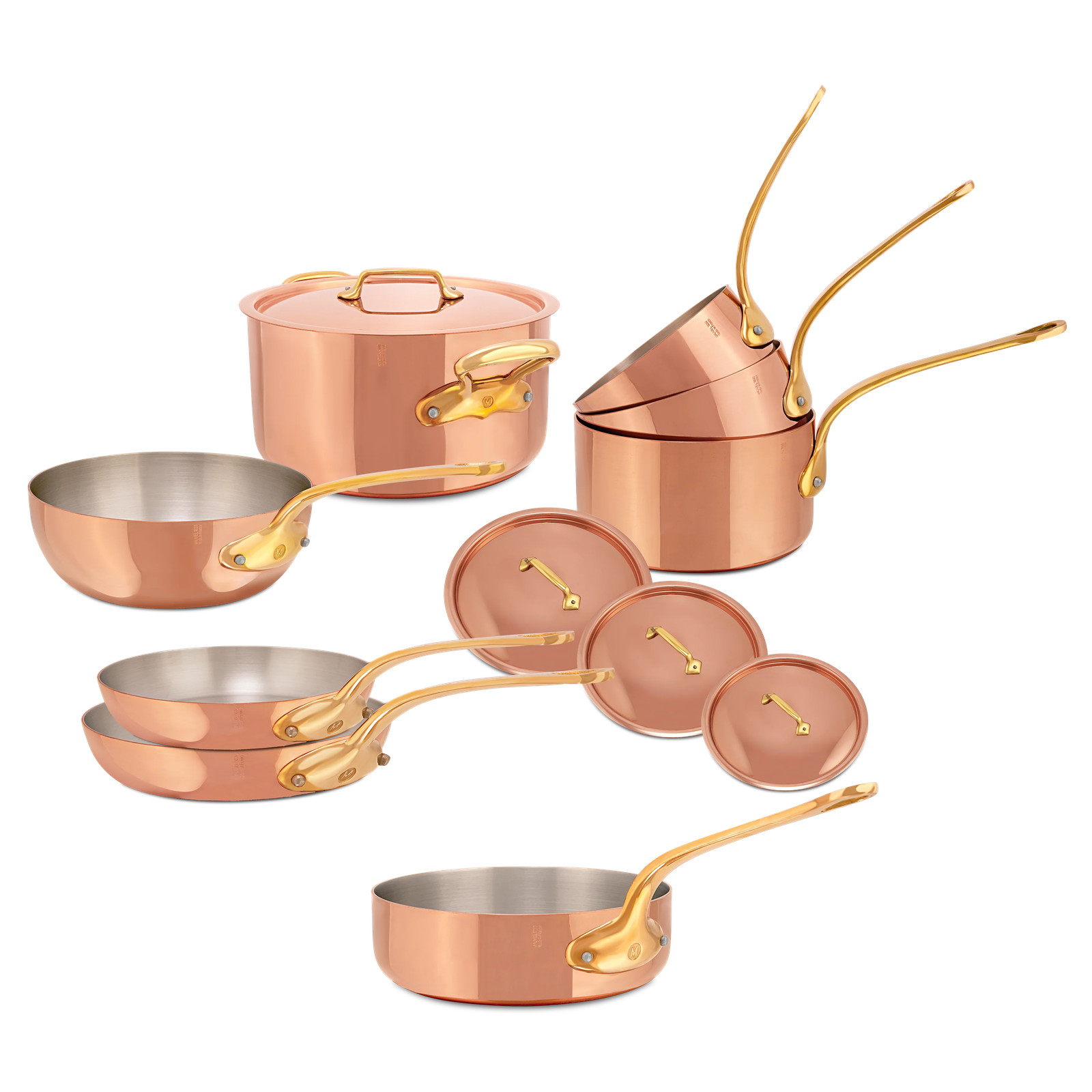 Mauviel M’Heritage M’200 B 12-Piece Copper Cookware Set With Brass Handles