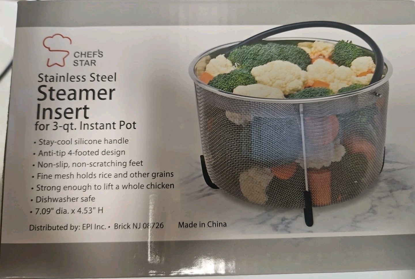 Chef’s Star 3 Qt Instant Pot Stainless Steel Steamer Insert Mesh Basket New