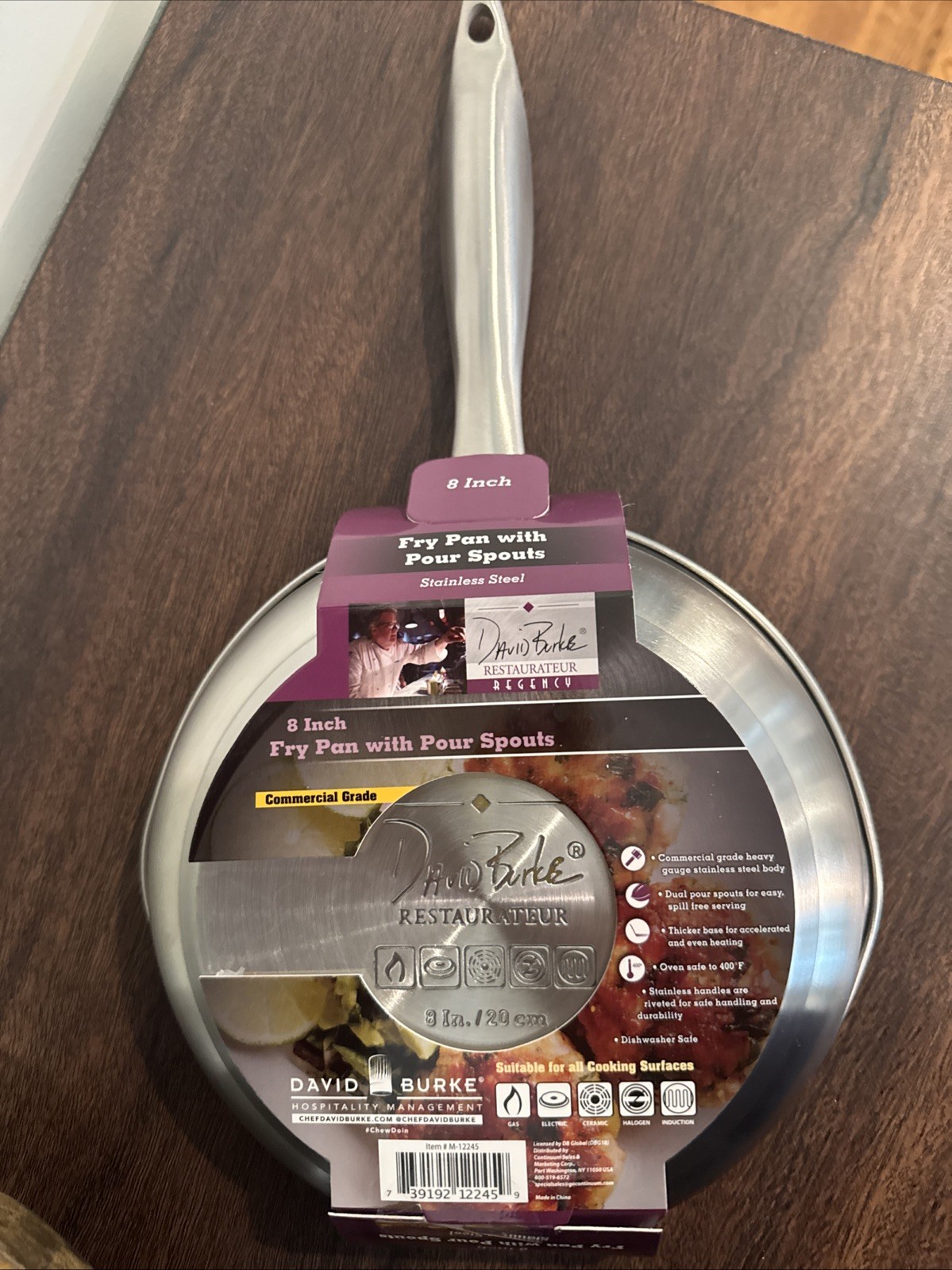 David Burke Stature 8” Heavy Stainless Steel Fry Pan Skillet Pour Spouts M-11825