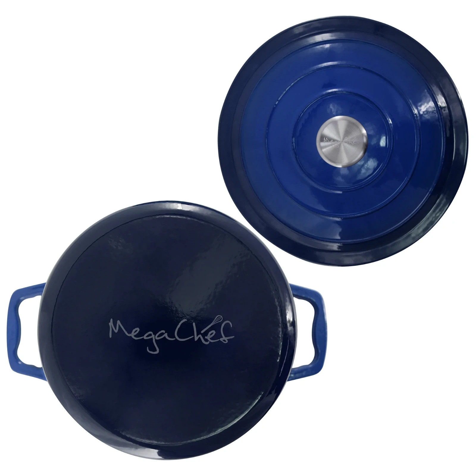 MegaChef 2.7 Quart Round Enameled Cast Iron Casserole in Gradient Dark Blue