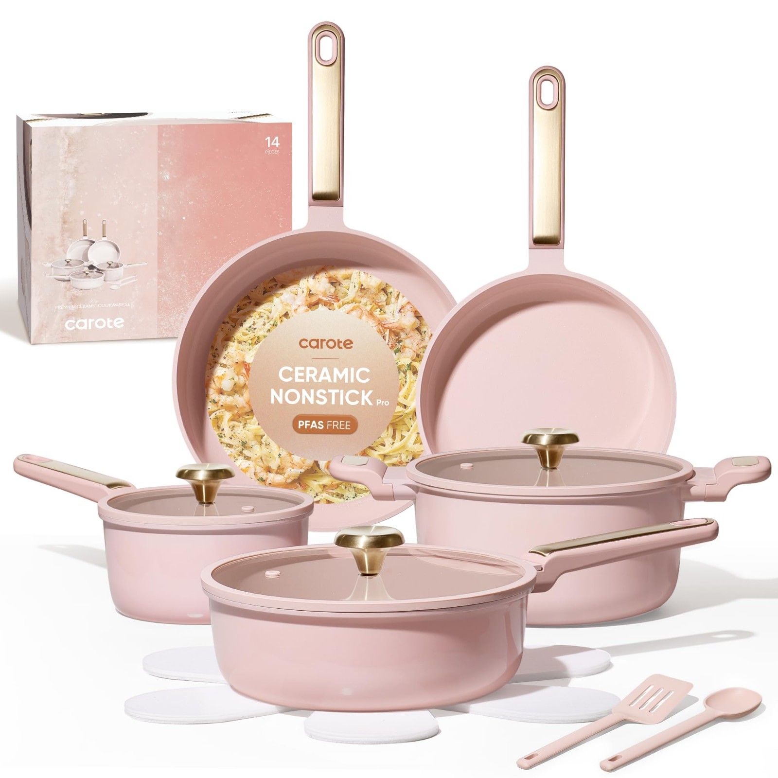 14pcs Nonstick Ceramic Cookware Set – Non-Toxic, PFAS-Free, Dishwasher Safe, Pin