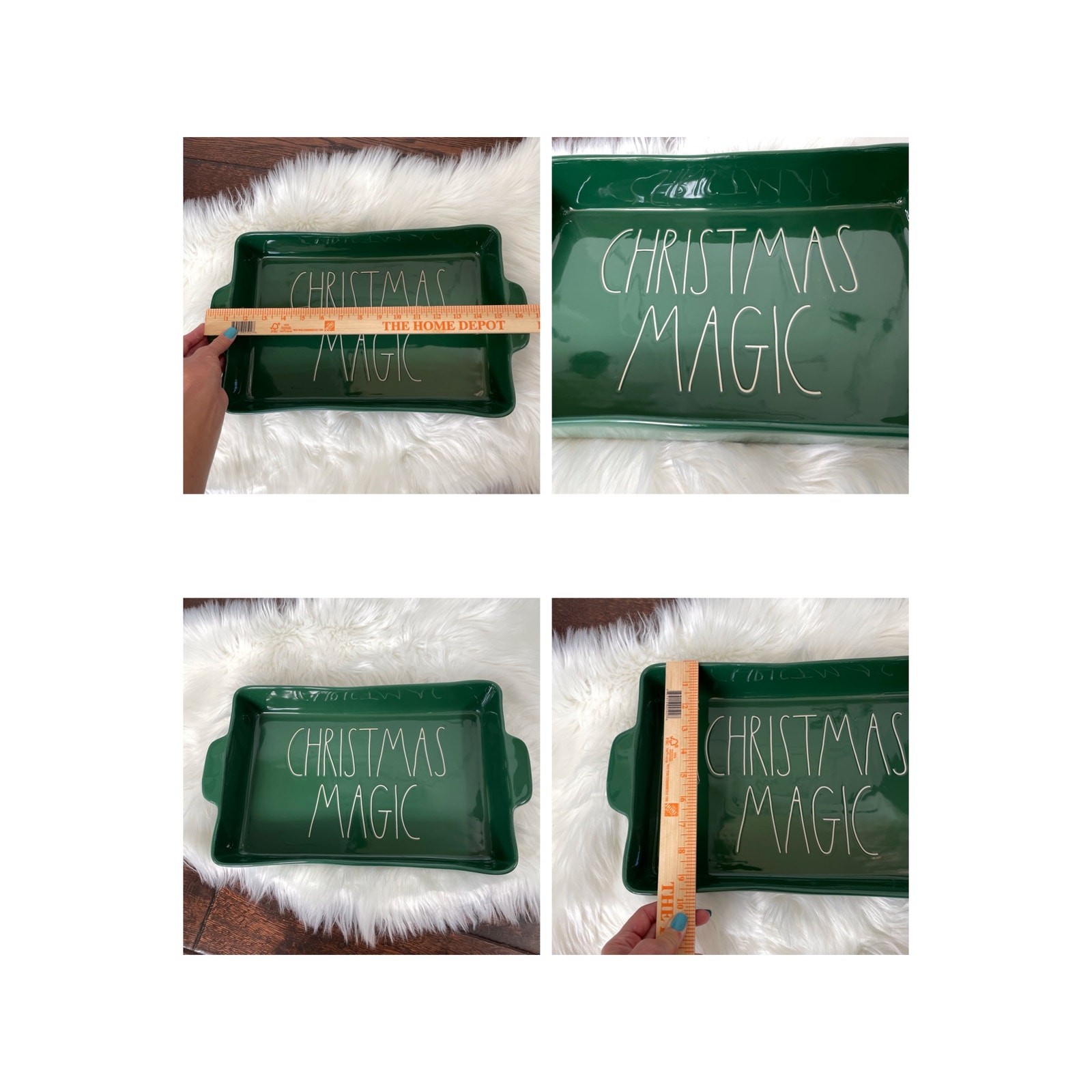 Rae Dunn Christmas Magic Lasagna Dish Ceramic Baking Green Magenta FLAW CHIPPED