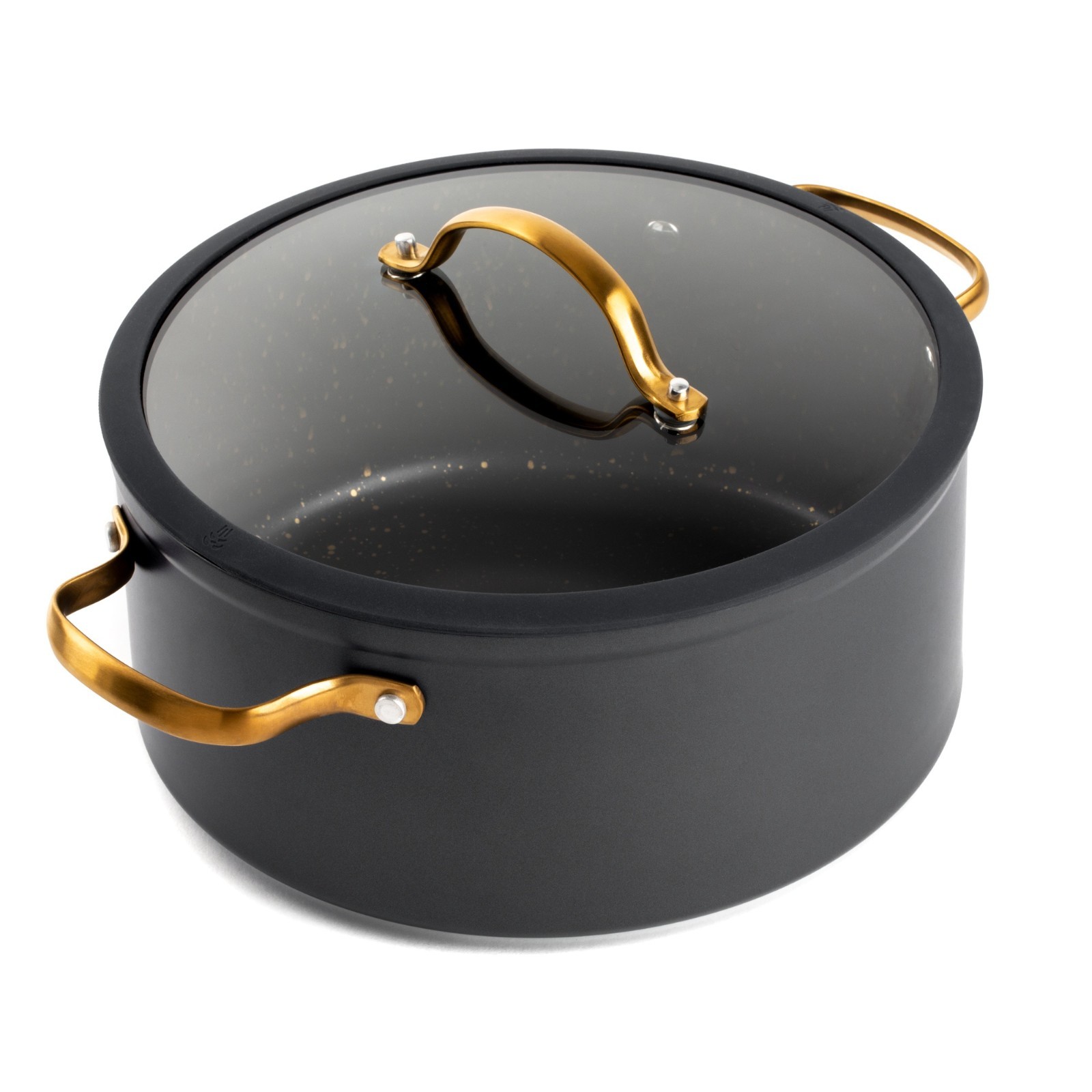 Thyme & Table 5 Qt Non-Stick Stock Pot with Glass Lid in Black & Gold, Signature