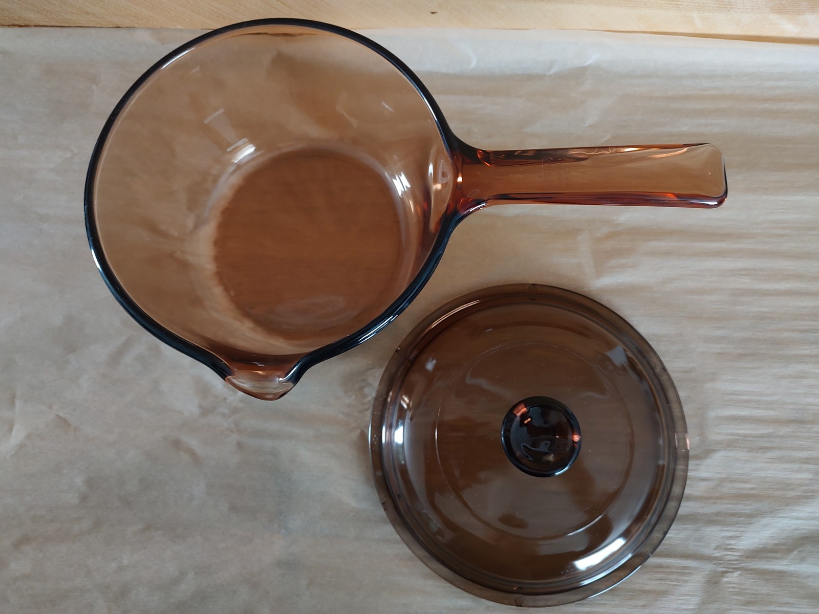 Visions Corning Amber Glass 1L Saucepan Pour Spout Vented Lid Vintage Pyrex Pot