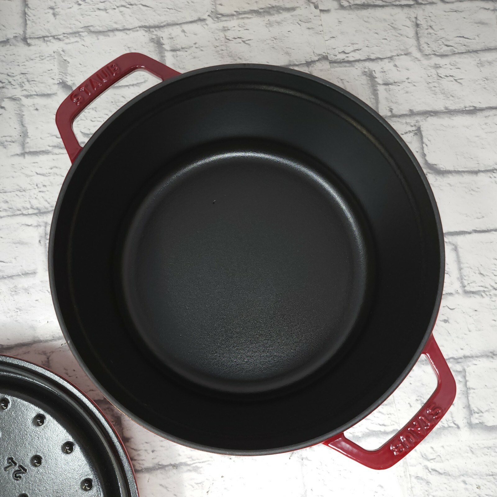 Staub 4 Quart Round Enameled Cast Iron Cocotte, Red Cherry