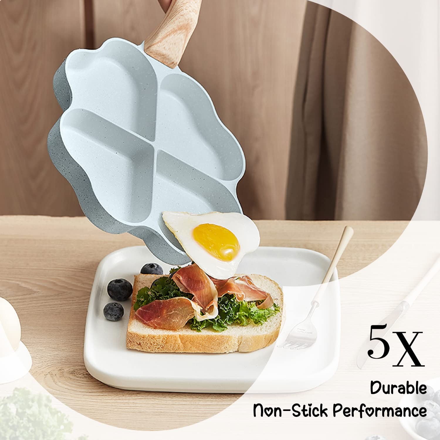 Egg Omelette Pan 4 Cup Green Heart Shaped Nonstick Granite Skillet Gas Stove