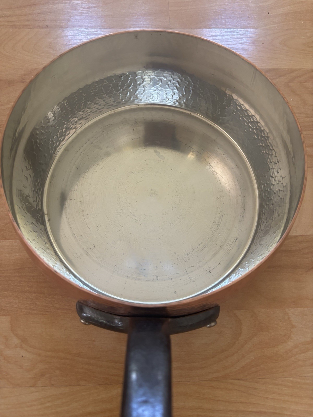 Hammered Copper Saute Pan Stainless Steel Lined 9 in Round Long Handle 4 in