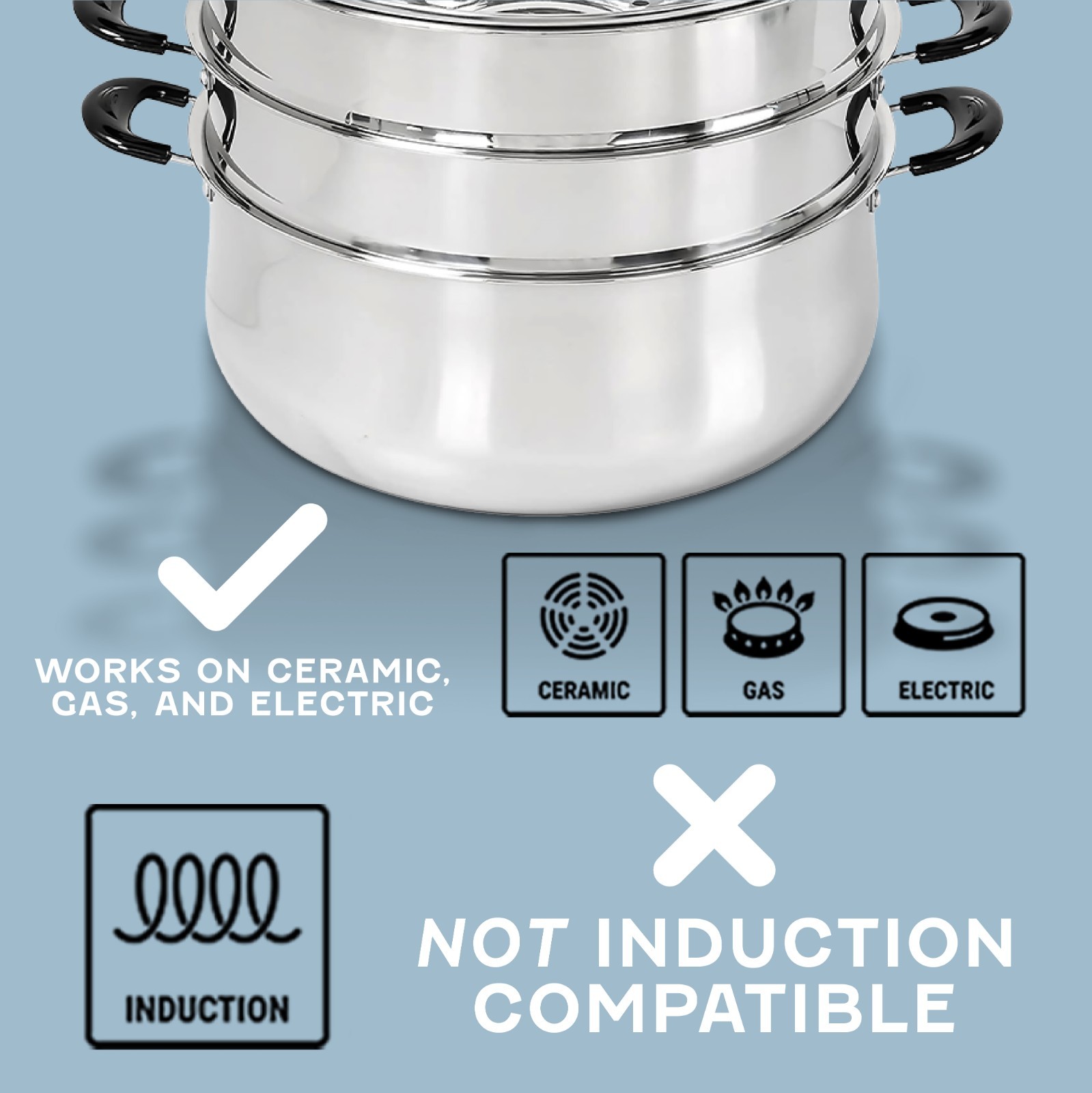 Concord 30 CM Stainless Steel 3 Tier Steamer Pot Steaming Cookware