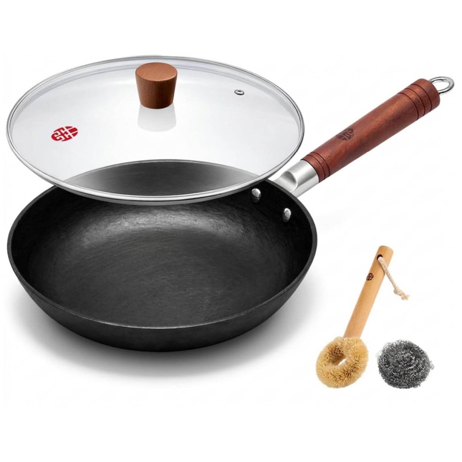 11 Inch Cast Iron Skillet with Glass Lid, Uncoated Cast Iron Frying Pan for S…