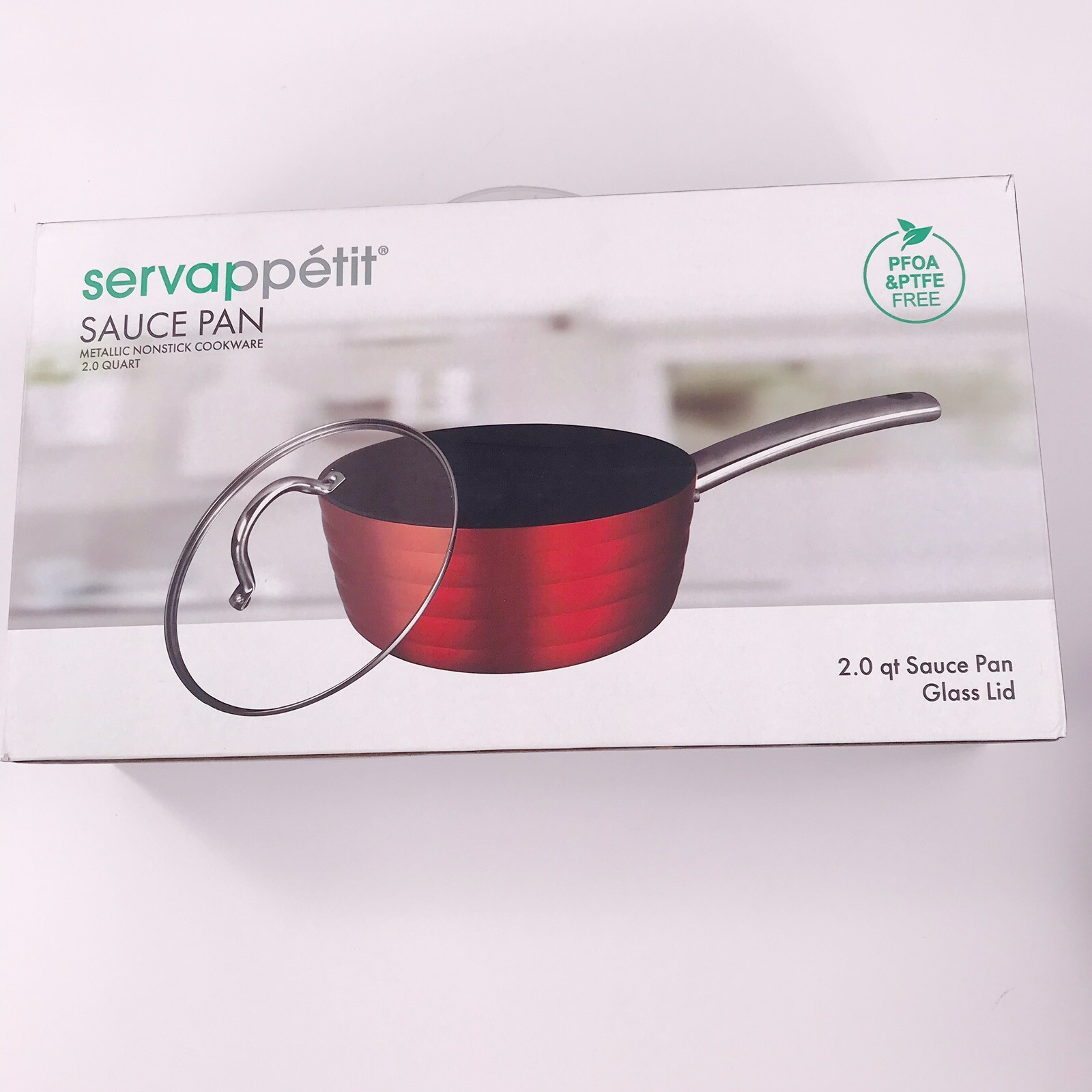 Servappetit Red Metallic 5 Qt. Stock Pot, 2 Qt Sauce Pan Glass Lids, 7in Fry Pan