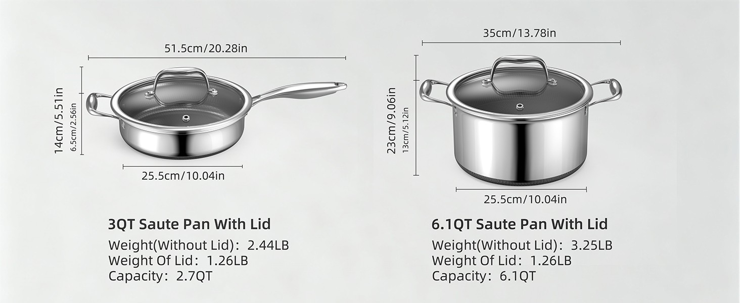 14-Piece Hybrid Stainless Steel Cookware Set, Pots and Pans Set with 3 Silicone