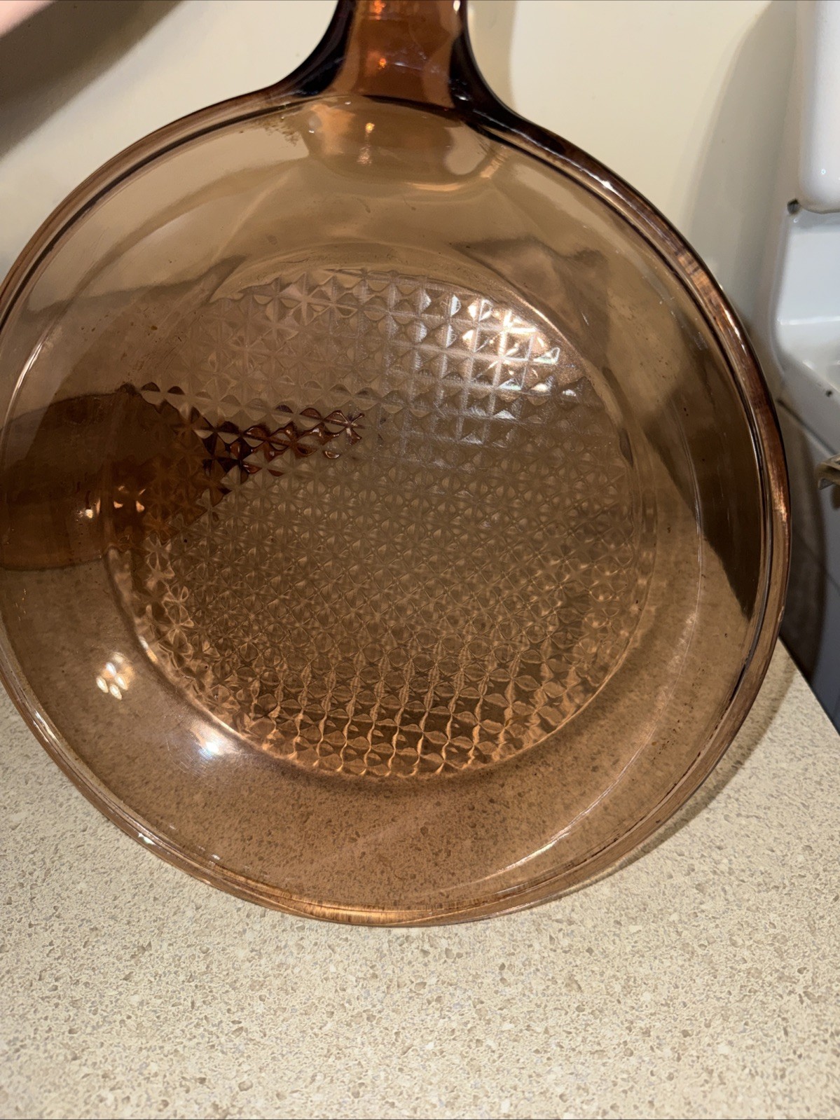 2 -Corning Ware Visions Amber Pyrex Glass 10 & 7″ Waffle Bottom Fry Pan Skillet