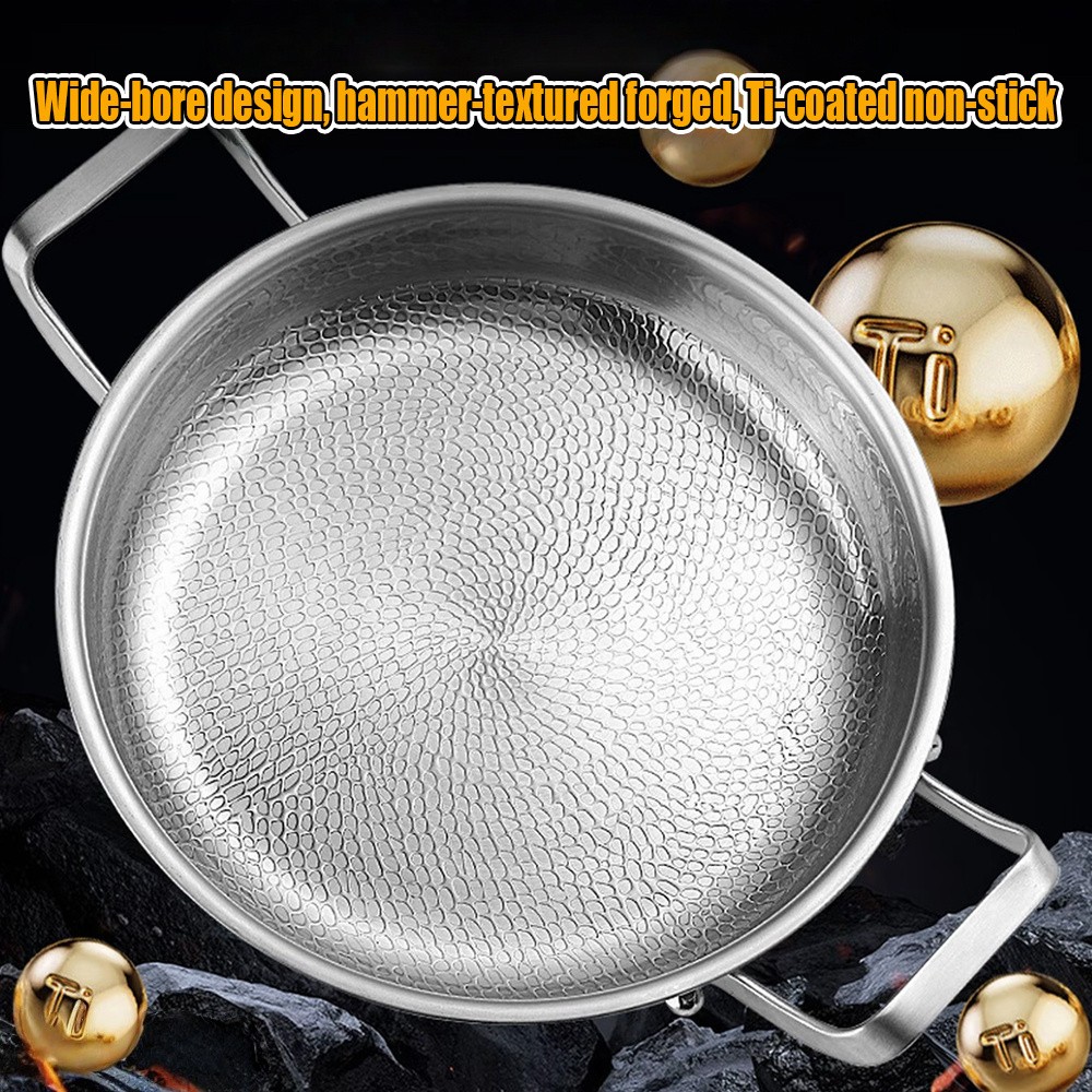 3 Ply Titanium Clad Stainless Steel Frying Pan Non Toxic Non Stick Hammered