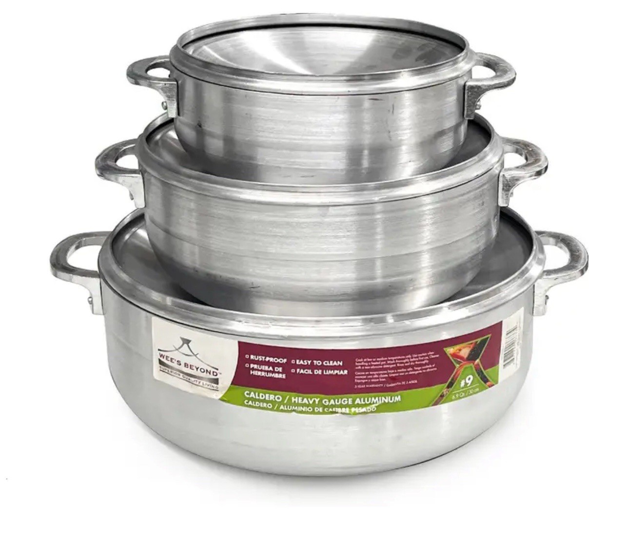 3 PCS Set Heavy Gauge Aluminum Caldero with Lid. Set Includes 1.6 Qt 2.74 Qt 5