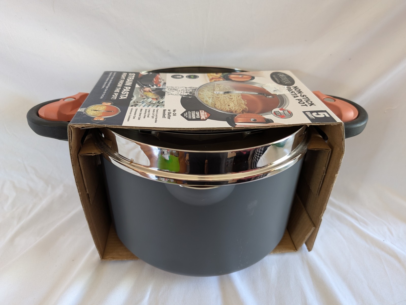 Gotham Steel 5 Quart Stock Multipurpose Pasta Pot with Strainer Lid & Twist