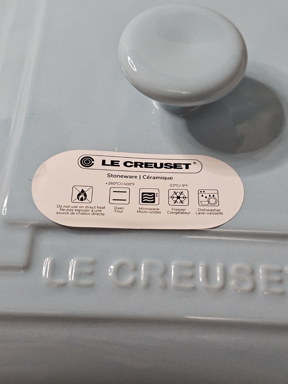 Le Creuset Stoneware 3-Quart Square Casserole with Lid, Light/Sky Blue