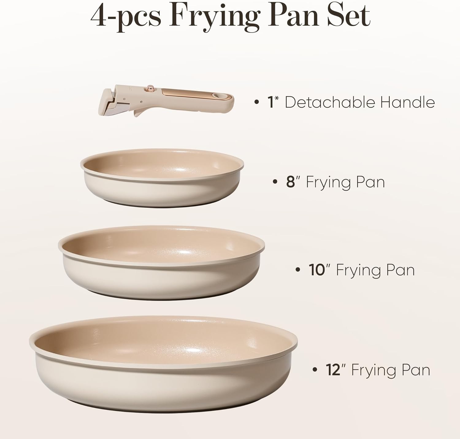 CAROTE 4pcs Ceramic Frying Pans Titanium Non Stick, 8″+10″+12” Frying Pan Set