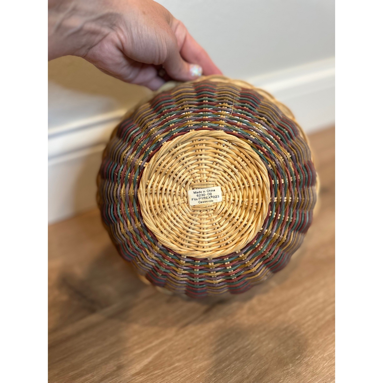 Wicker Casserole Basket Fits Pyrex 023 Multicolor 9 Inch Round Boho Cottage Farm