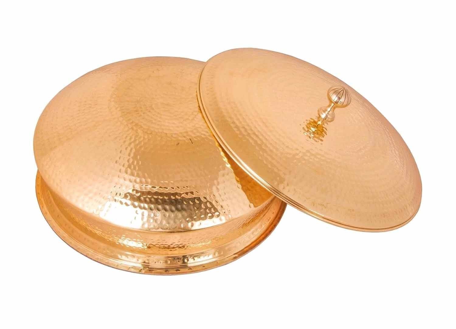3.5 Litre Brass Lagan Handi with Lid Hammered Finish Round Inside Tin Lining