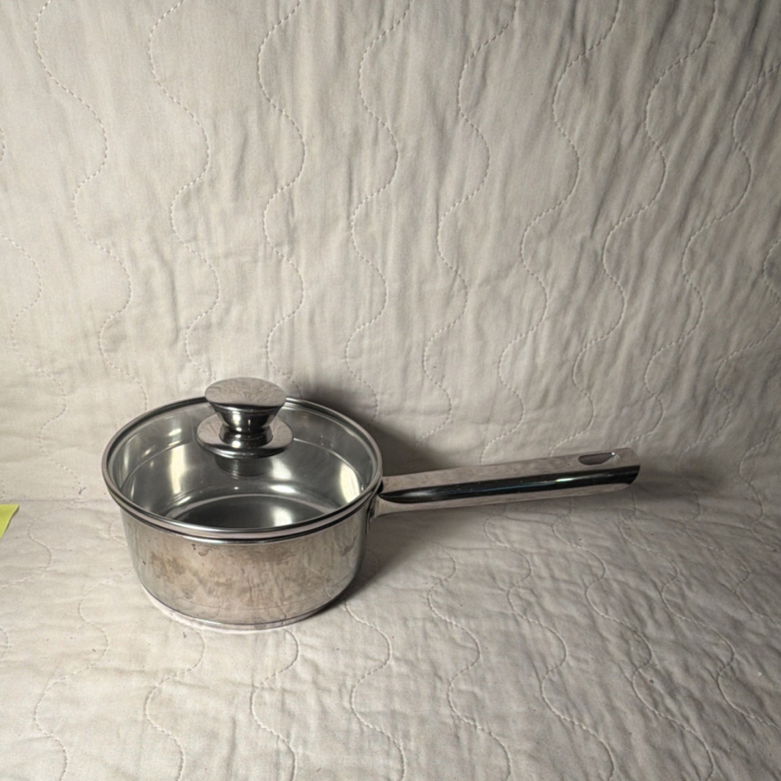 Stainless Steel Saucepan with Glass Lid, 1 qt, Long Handle, Item #1734