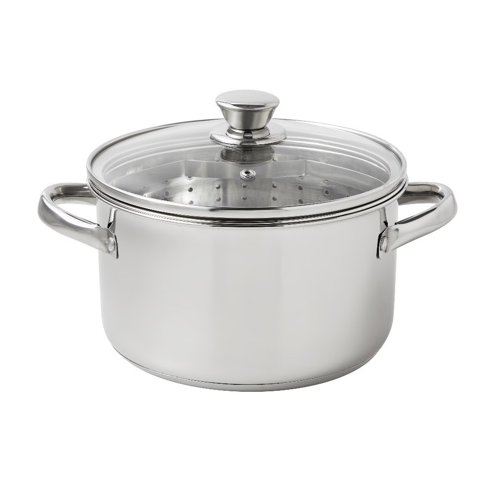 Induction Ready Stainless Steel Steamer Pot with Glass Lid 4 Quart Capacity