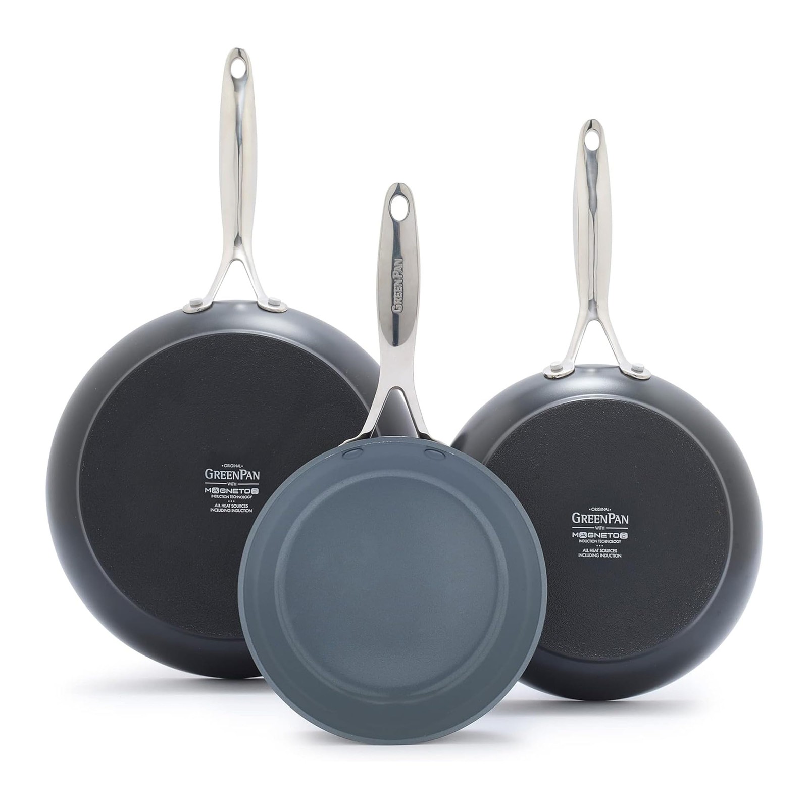 Valencia Pro Ceramic Nonstick 8″ 9.5″ & 11″ Fry Pan Skillet Set, Hard Anodize…