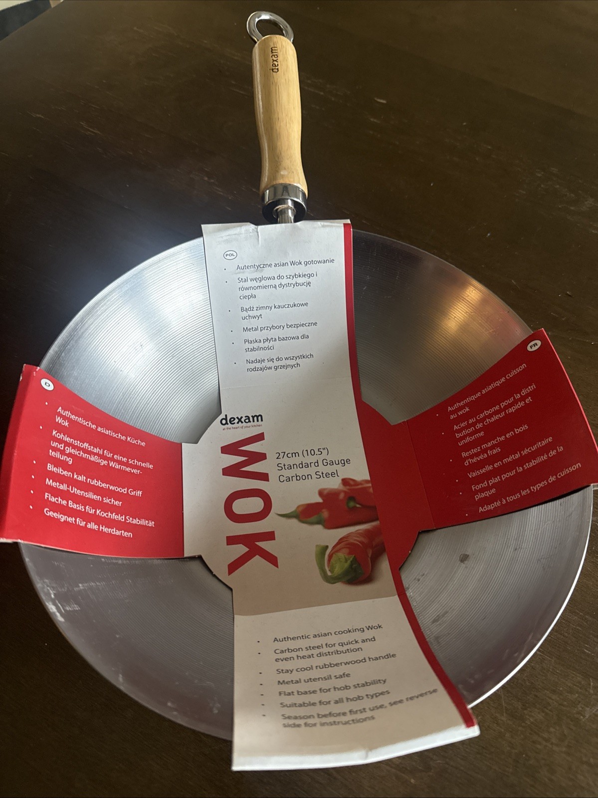 Dexam Wok 10.5 Inch Standard Gauge Carbon Steel Wok For Authentic Asian Cooking