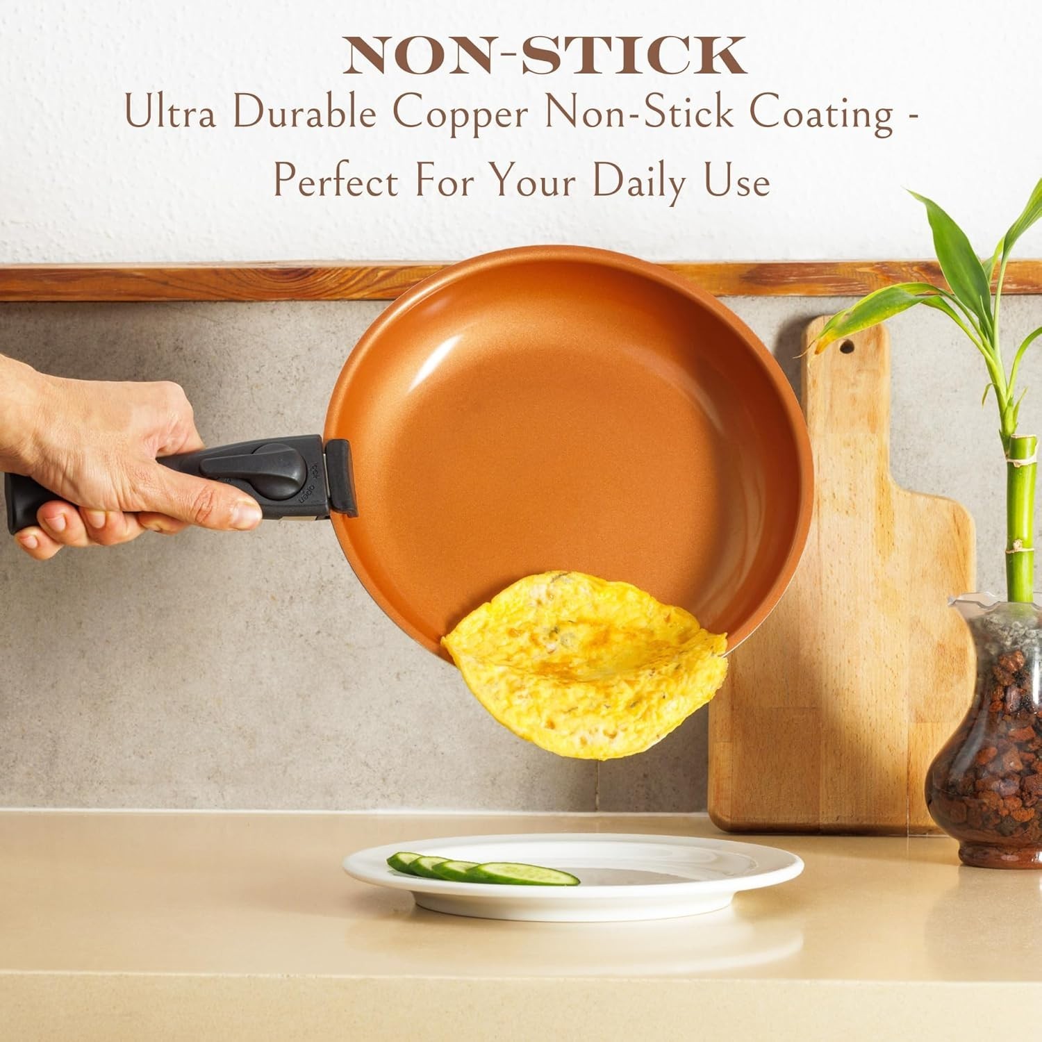 Elegant 7-Pc Copper Nonstick Pots and Pans Set – Removable Handles & Stackable