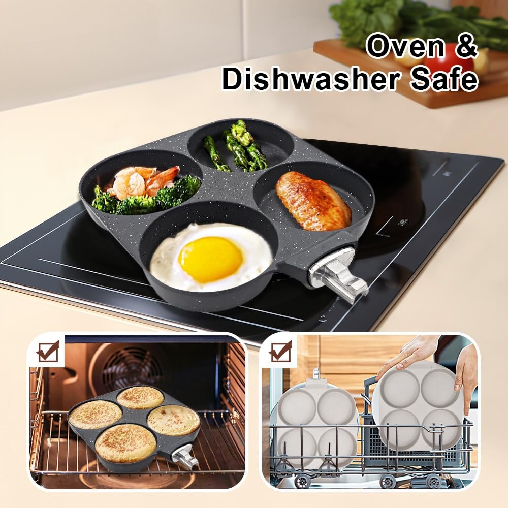 Egg Pan Induction, Non Stick 4 Cup Pancake Pan with Detachable Handle Burger …