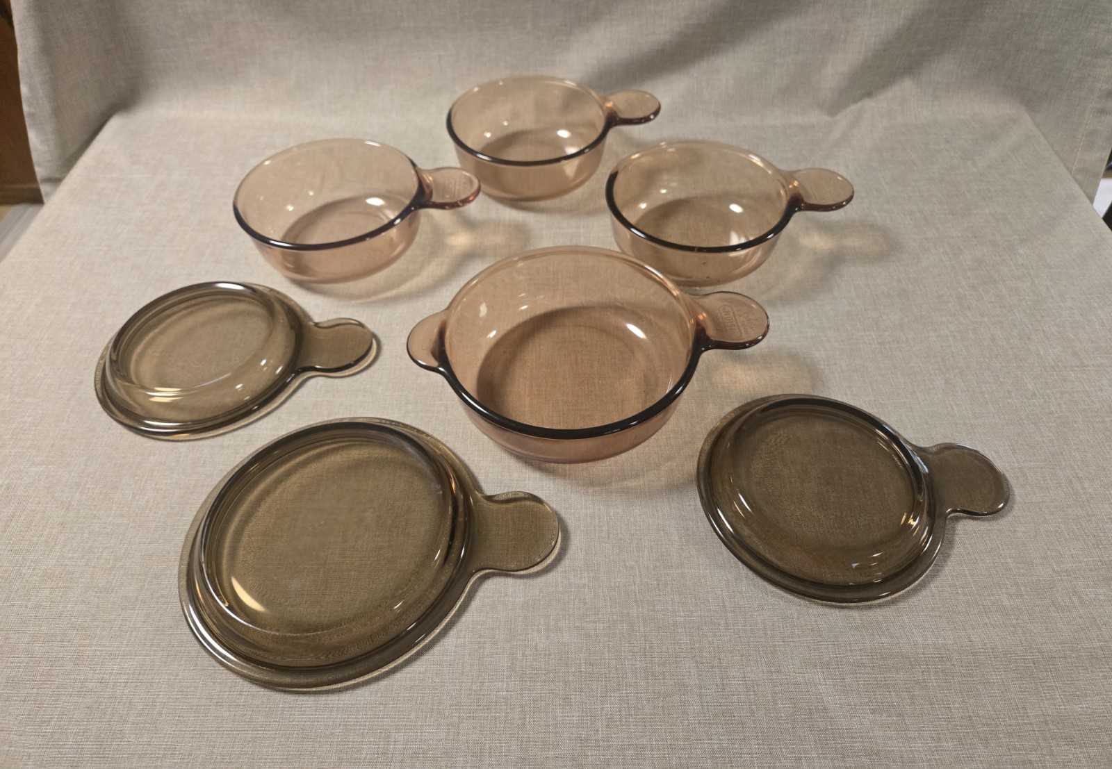 Vision Corning Ware Grab It Amber Brown Mini V-240-B And V-150-B With Lids