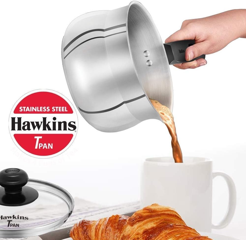 Hawkins Induction Base Stainless Steel Saucepan T Pan with Lid, 1.5 Liter