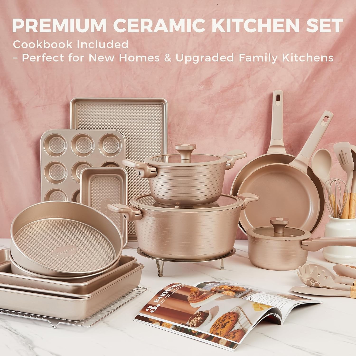 Pots and Pans Set Nonstick, 26 Pcs All-in-One Kitchen Starter Set with Cookware,