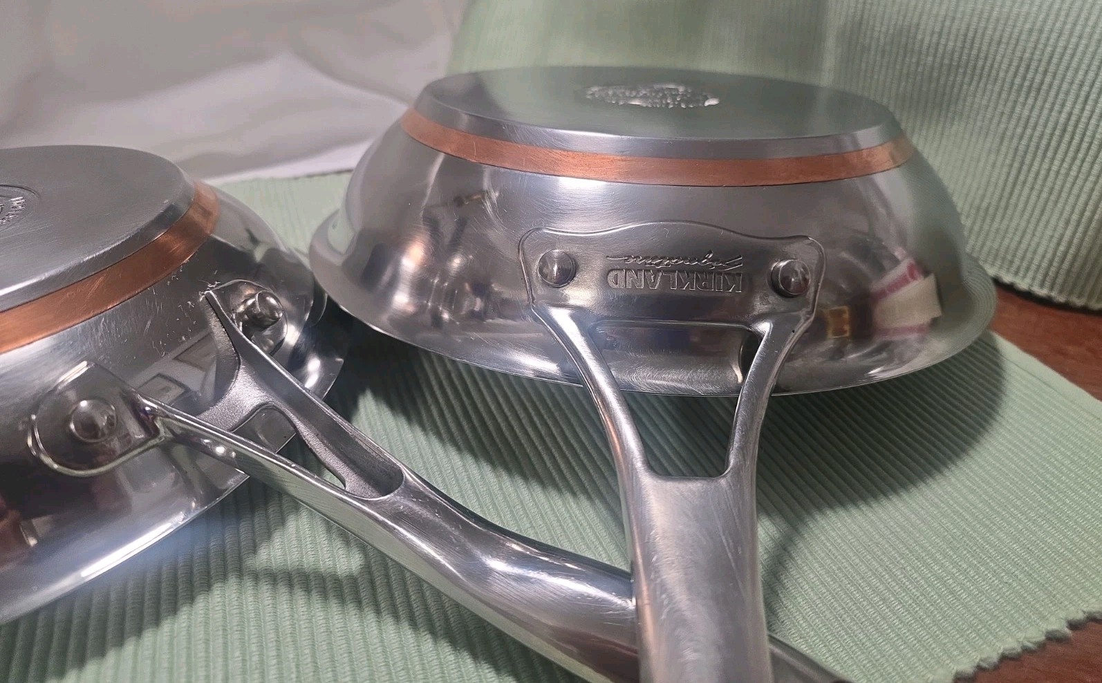 2 Kirkland Signature Cooper Core 10″ 8” Stainless Sauté Pan Skillet, Thailand.