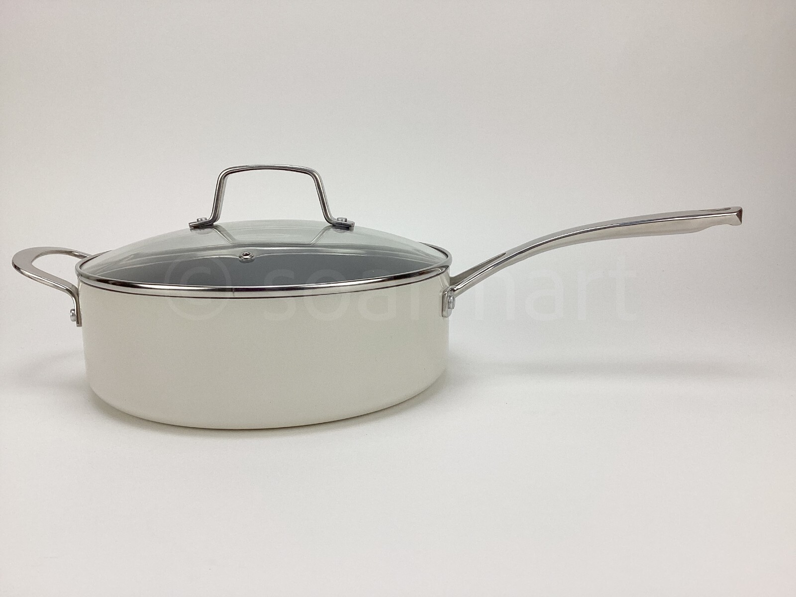 Martha Stewart Ivory 4.6-Qt Sauté Pan Hard-Enameled Aluminum Nonstick Cookware