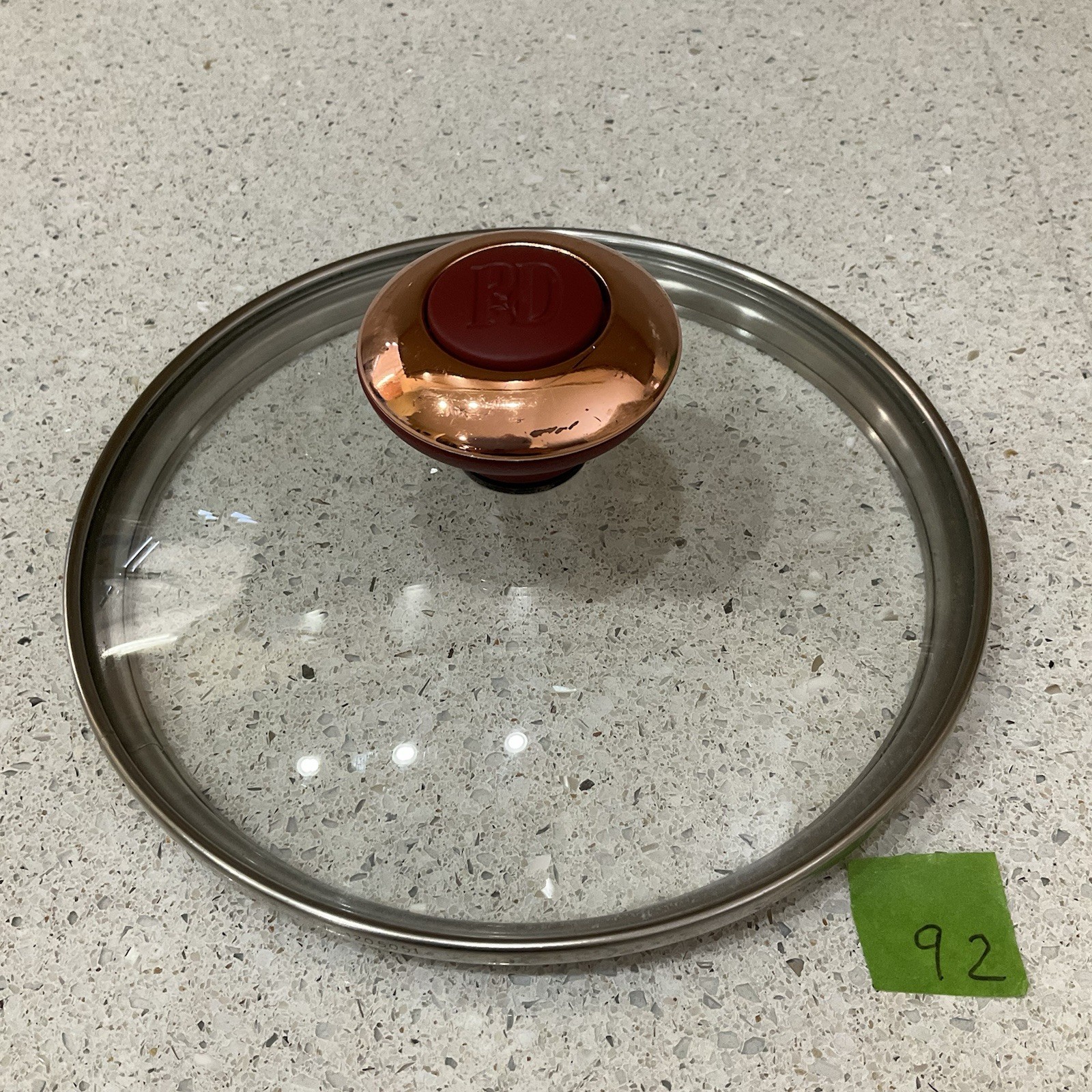 Paula Deen Glass Cookware Lid with Red & Copper Knob 6” ID 6.75” OD