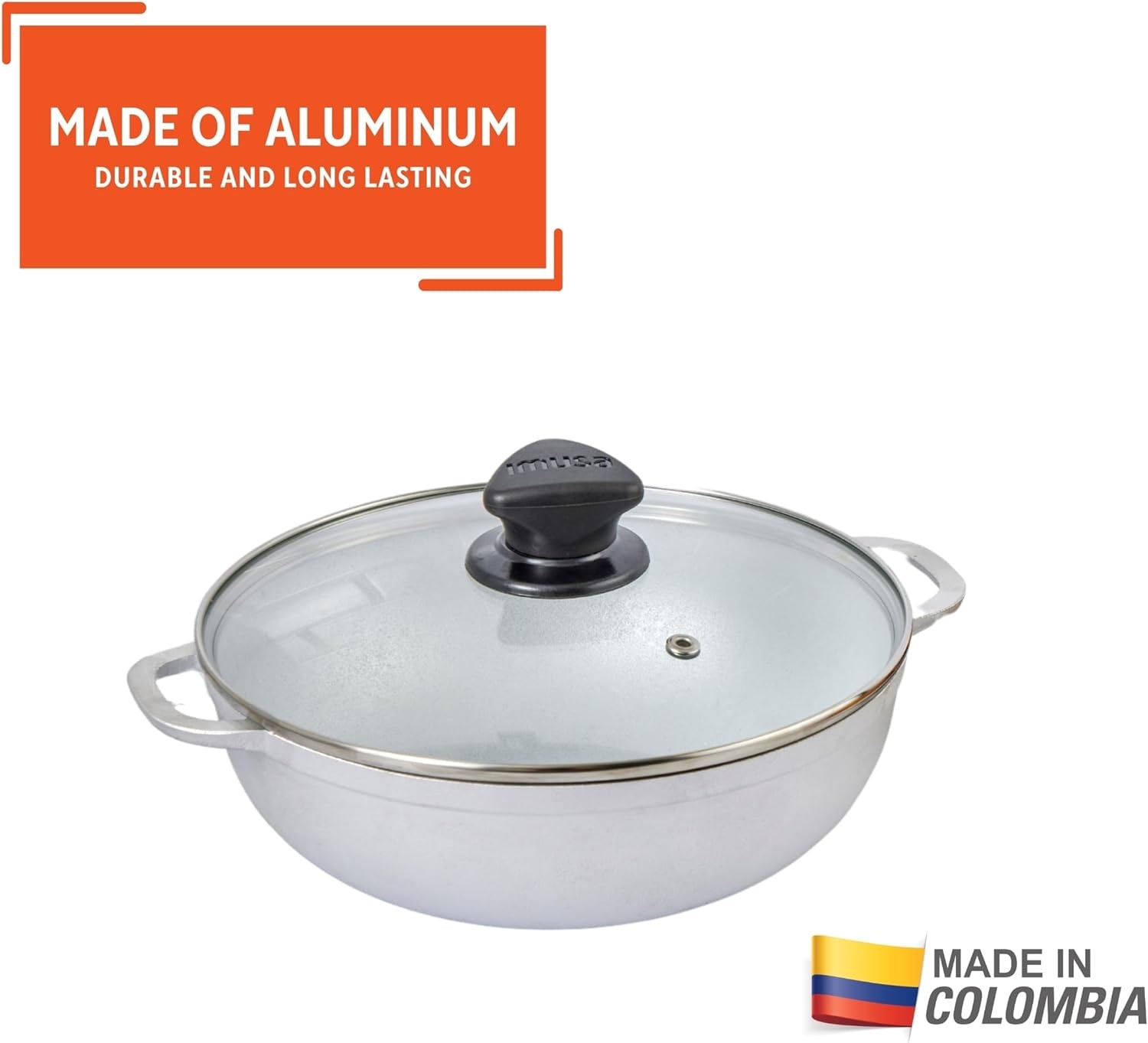 Caldero Stock Pot W/ Glass Lid 3.7QT Cast Aluminum Perfect Serving Small