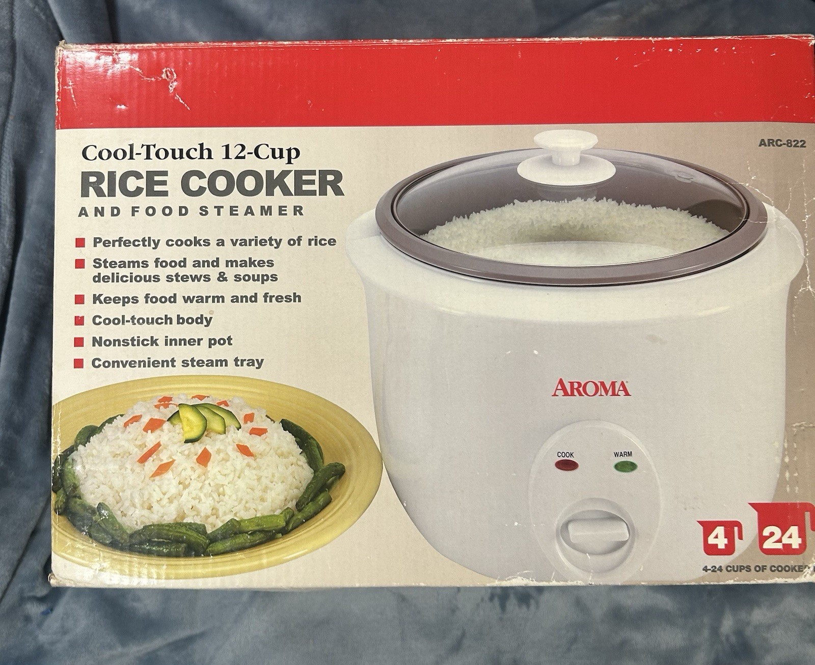 Refurbished In Box Aroma 12 Cup Rice Cooker and Food Steamer. ARC-822 Tested