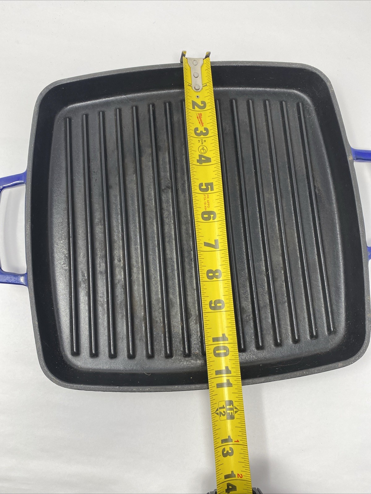 Martha Stewart Cast Iron Square Grill Pan Blue Enamel Double Handles