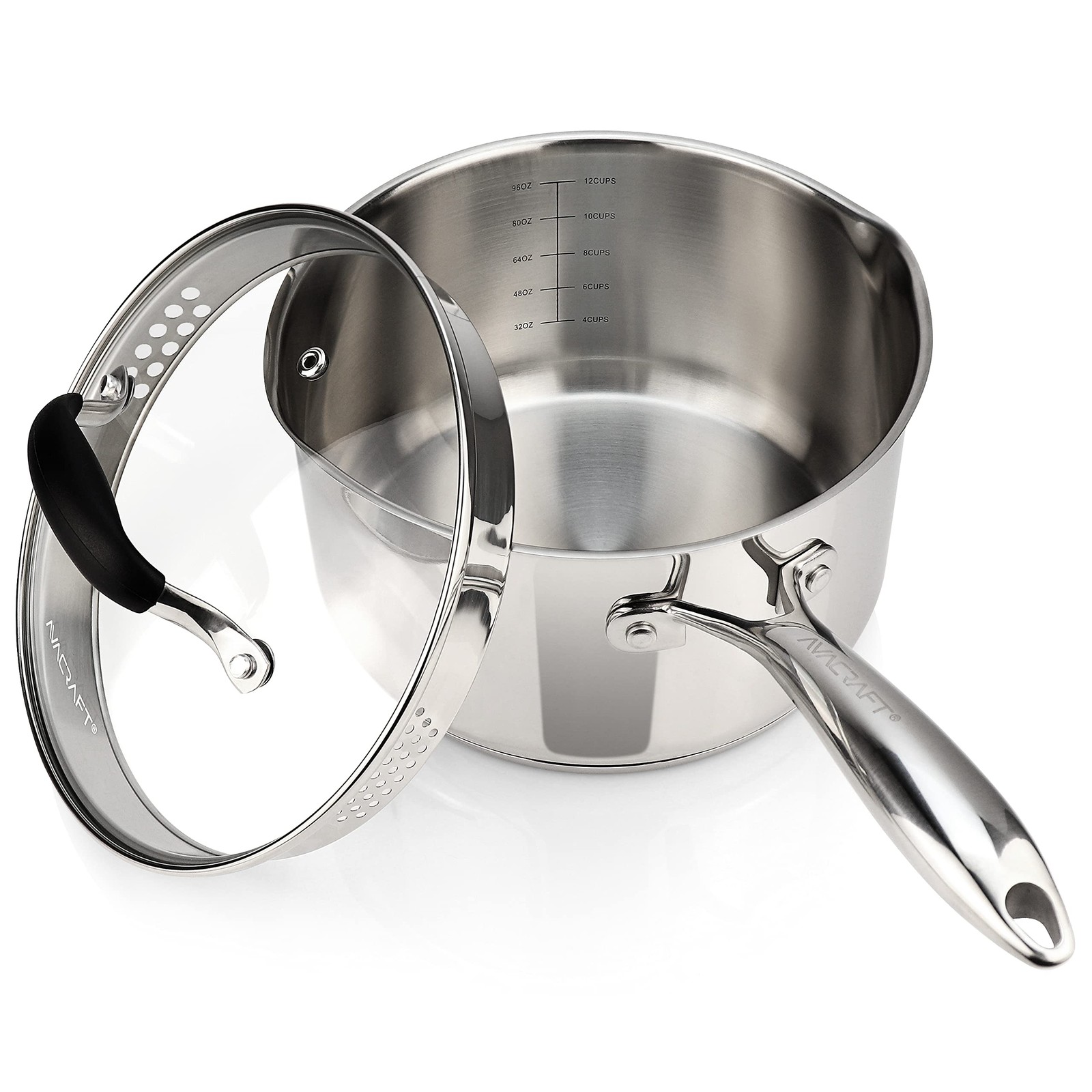 3.5 Quart Stainless Steel Saucepan with Glass Strainer Lid