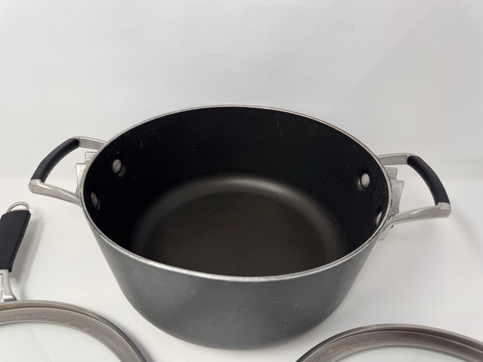 Calphalon Select HC H8785 5 Qt Stainless Dutch Oven Flat Glass Lids Pot